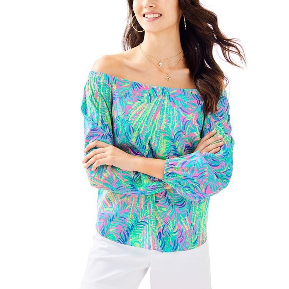 Lilly Pulitzer Adira Silk Off The Shoulder Top - Pink Sunset Coco Breeze Medium